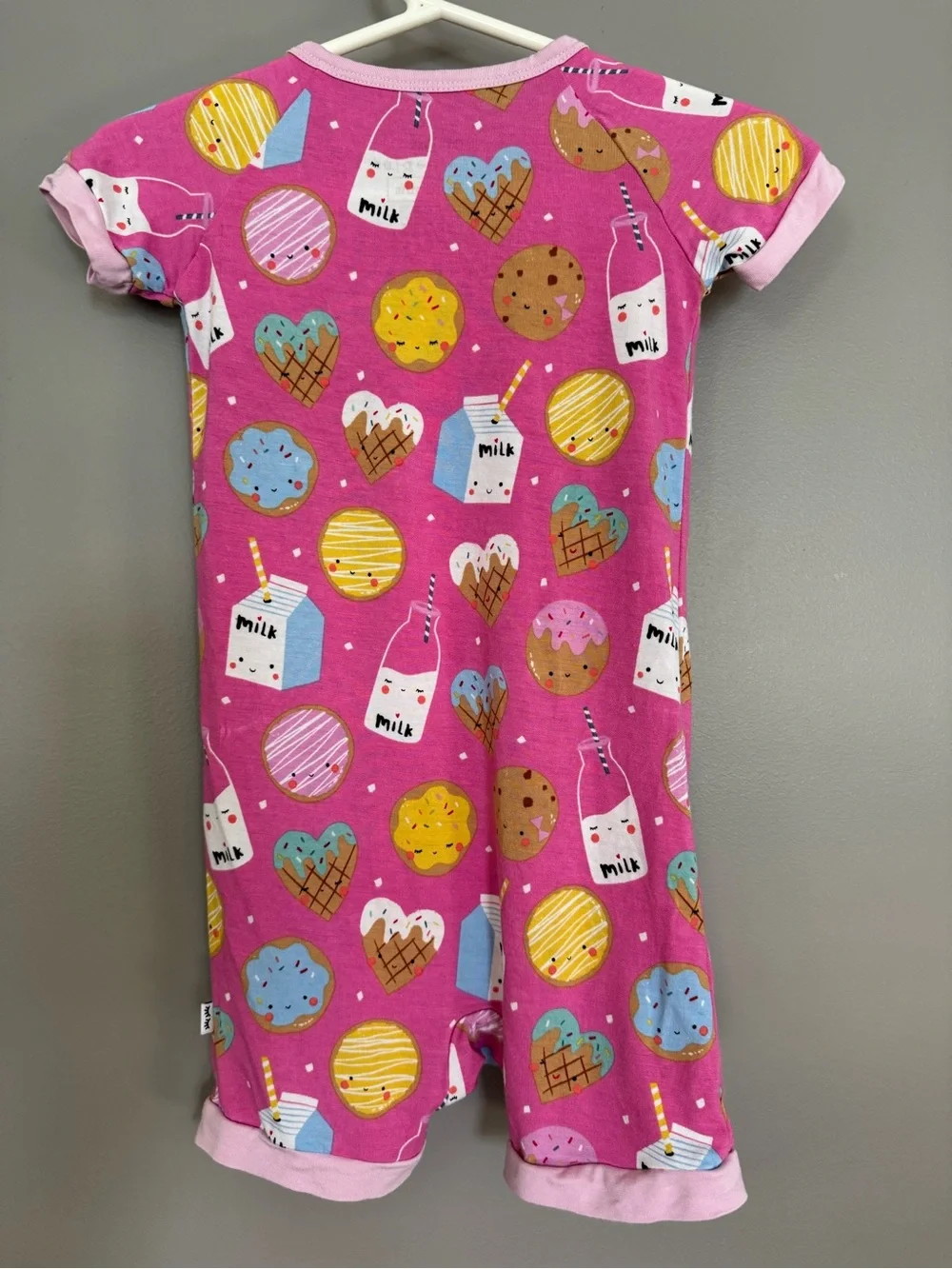 Little Sleepies pink Cookies & Milk Shorty Romper - 12-18m